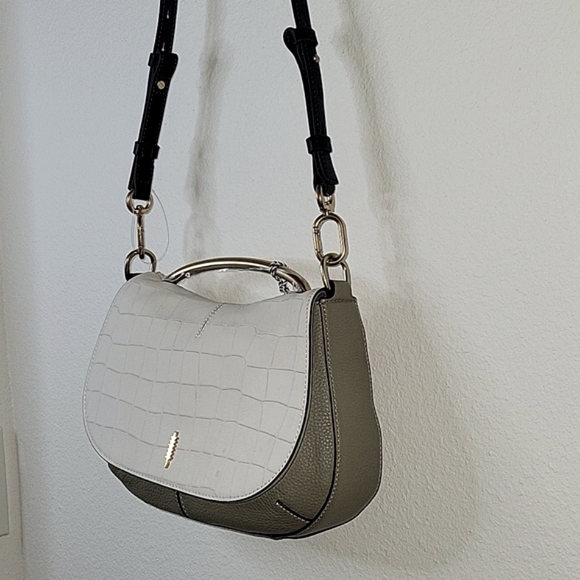 THACKER Leather Nola Shoulder/Crossbody Bag, Flap over, White/Taupe, NWT - Picture 3 of 16